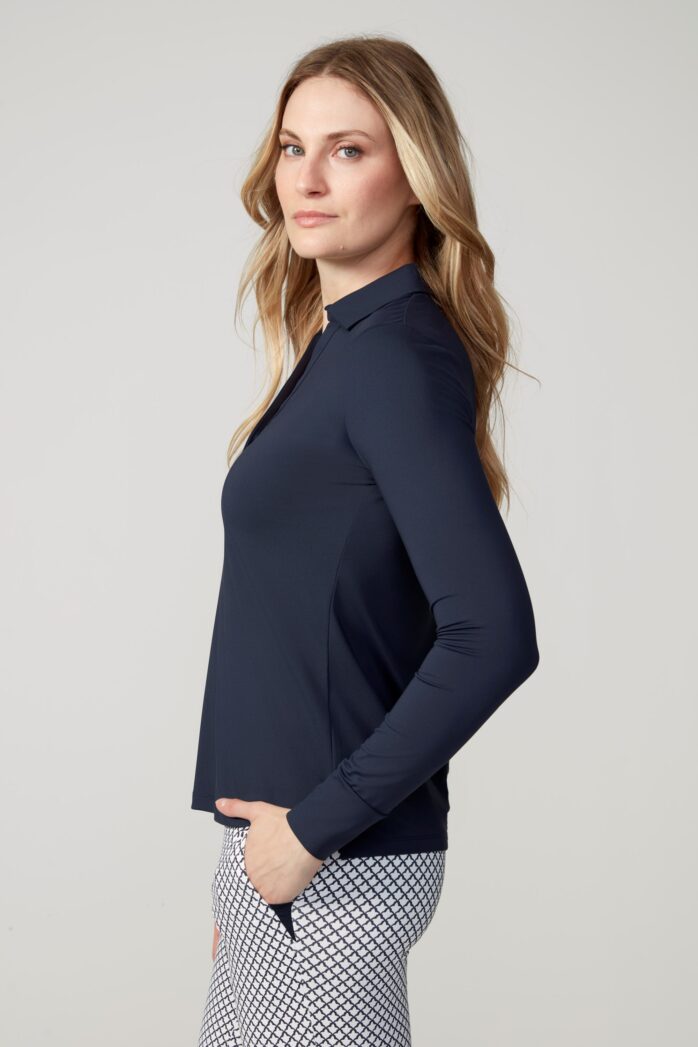 Swing Control SOLID LONG SLEEVE COLLARED VELOCITY TOP (MULTIPLE COLORS)