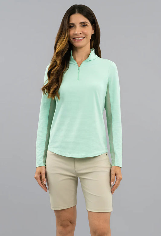 IBKUL Pool Party Solid Long Sleeve Mock Neck Top