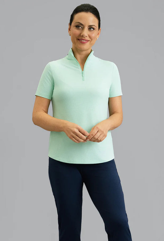 IBKUL Pool Party Short Sleeve Mock Neck Top