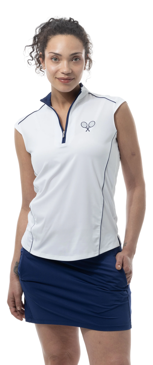 SanSoleil SolCool Tennis Emblem Sleeveless Mock Neck