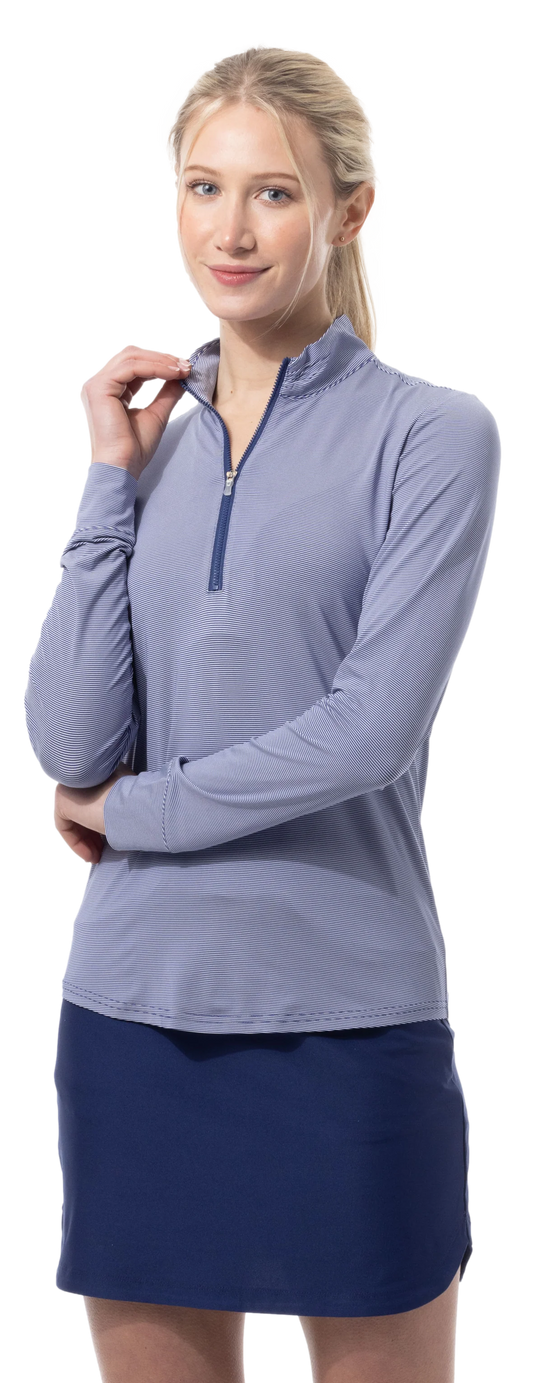 SanSoleil SolMelange 1/4 Zip Long Sleeve Stripe Mock