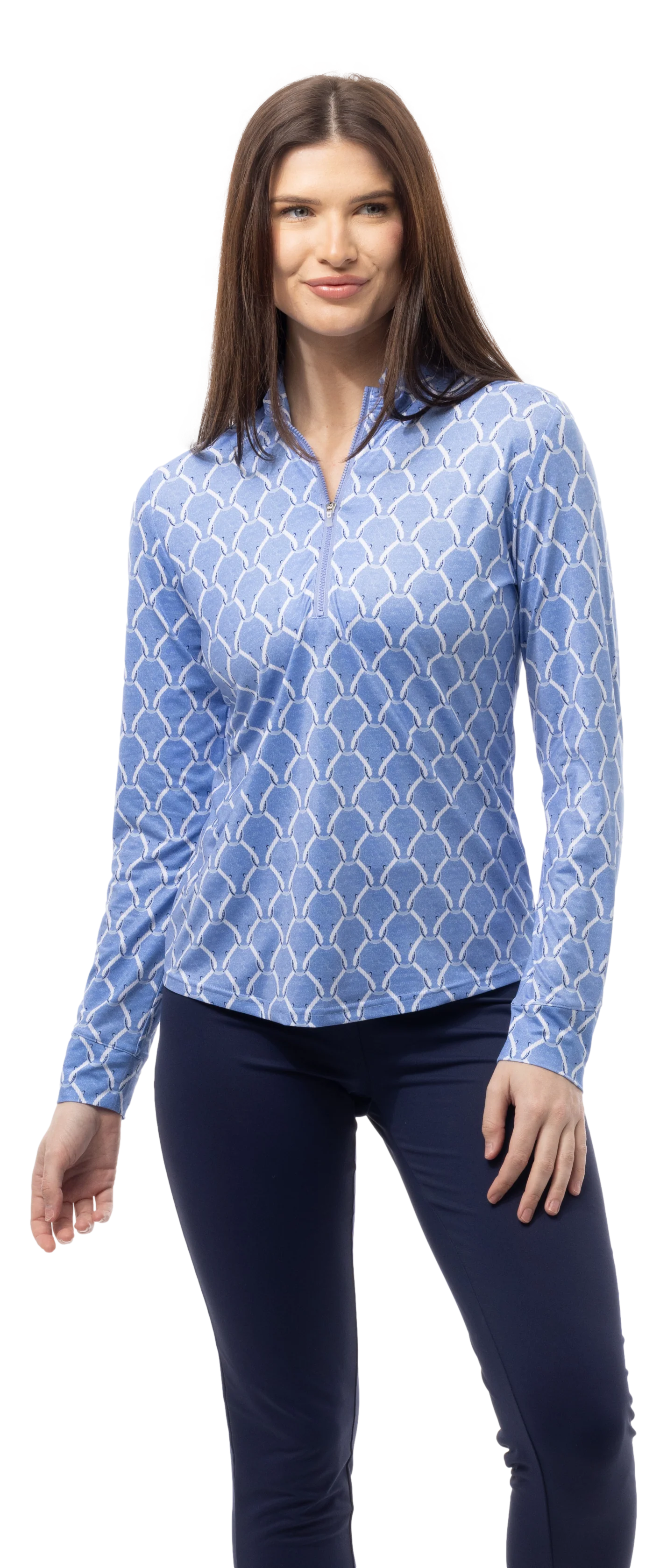 SanSoleil SolMelange Long Sleeve Stripe Mock in PEDIGREE PERI