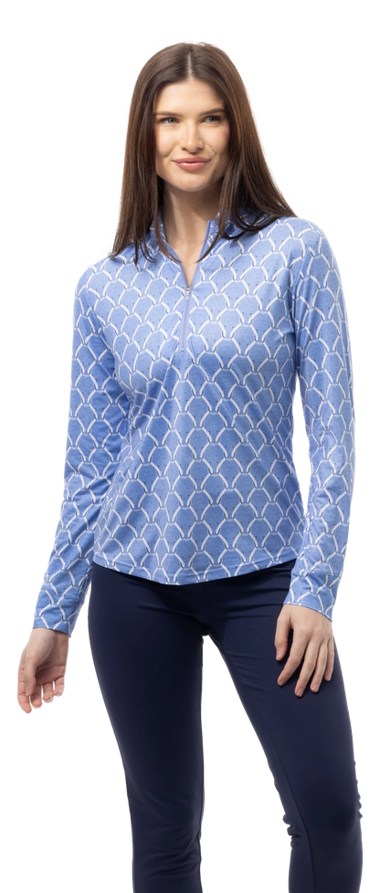 SanSoleil SolMelange Long Sleeve Stripe Mock in PEDIGREE PERI