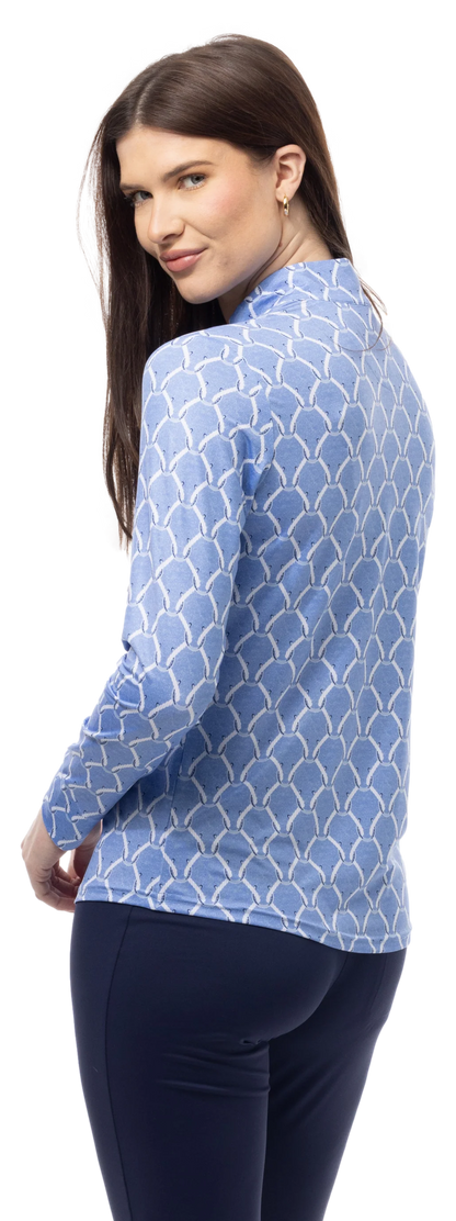 SanSoleil SolMelange Long Sleeve Stripe Mock in PEDIGREE PERI
