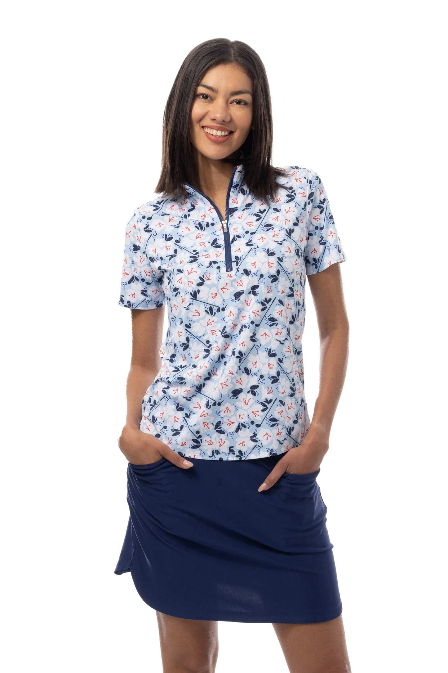 SanSoleil SolAir Cool Ultra-Mesh Short Sleeve Zip Mock