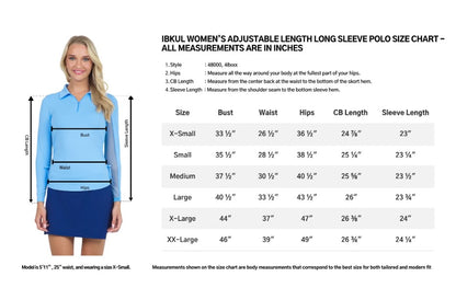 IBKUL Gemma Print Adjustable Length Long Sleeve Polo Top (Multiple Colors)