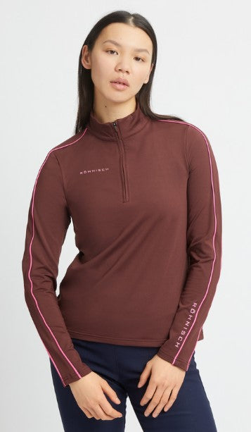 Rohnisch Amie Bitter Chocolate Brushed Long Sleeve Half Zip Mid-Layer Top