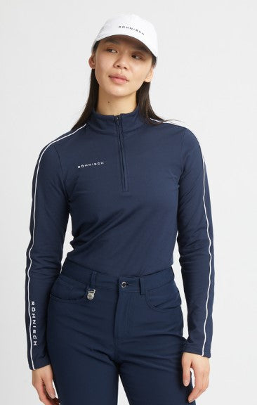 Rohnisch Amie Bitter Navy Brushed Long Sleeve Half Zip Mid-Layer Top