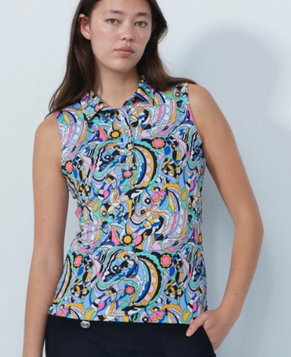 Daily Sports ARTIST Multi Mix Colorful Print Sleeveless Polo Shirt