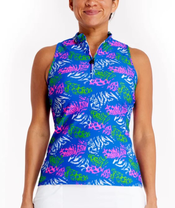 TZU TZU BELLA FEATHER PARTY QUARTER ZIP SLEEVELESS TOP