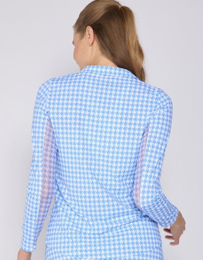 G Lifestyle BUTTON DOWN LONG SLEEVE POLO in BRIGHT PERI HOUNDSTOOTH