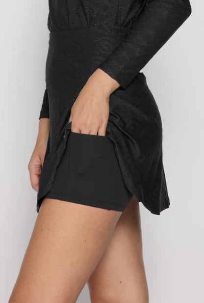 G Lifestyle MOODBOARD Back Yoke Ruffle Skort 16" in Black Eyelet