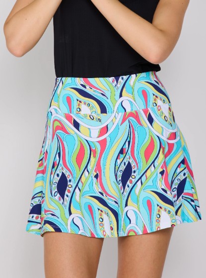 G Lifestyle Back Yoke Ruffle Skort 16" in Turquoise Mirage