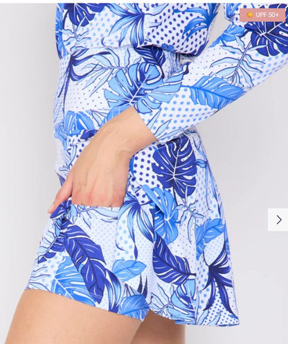 G Lifestyle Back Yoke Ruffle Skort 16" in Blue Oasis