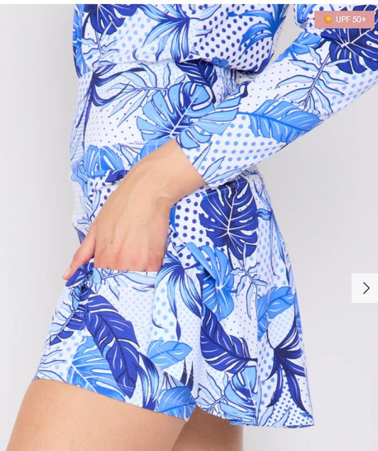 G Lifestyle Back Yoke Ruffle Skort 16" in Blue Oasis