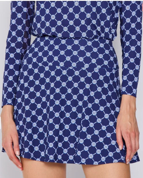 G Lifestyle Back Yoke Ruffle Skort 16" in Navy Lifestyle Geo