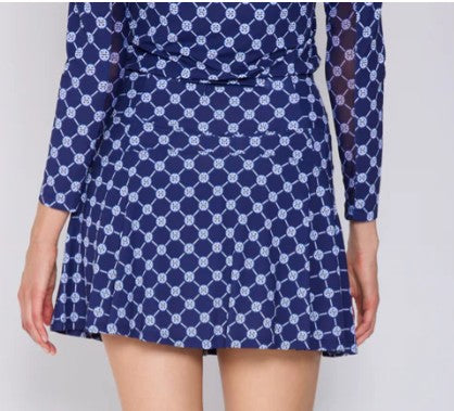 G Lifestyle Back Yoke Ruffle Skort 16" in Navy Lifestyle Geo