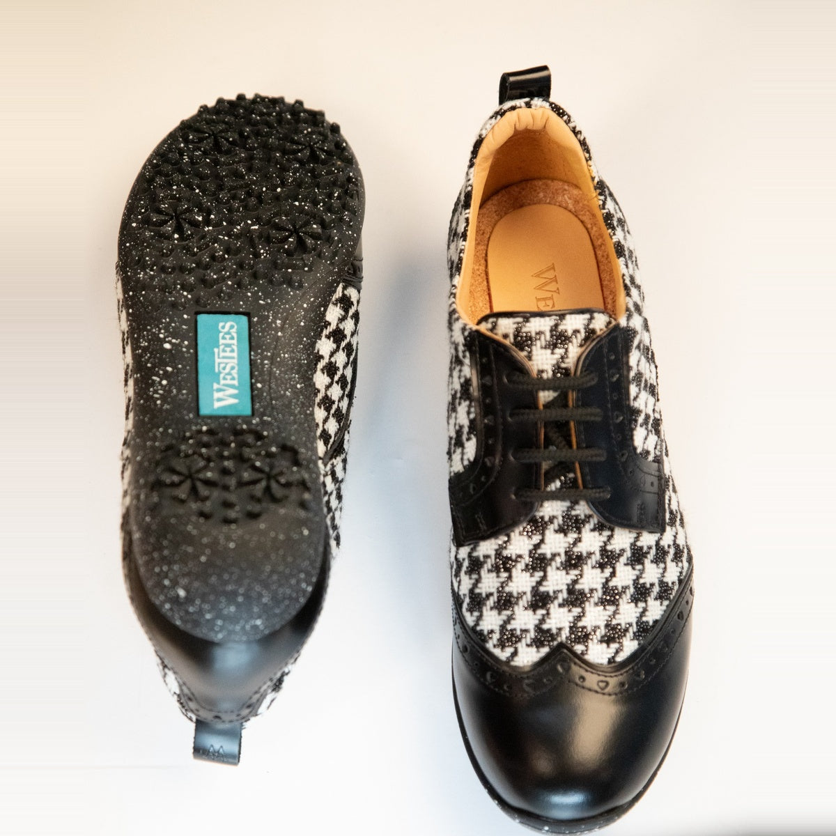 WesTees Women's Golf Javi Shoe in Black & White Houndstooth