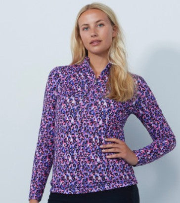 Daily Sports ARTIST Art Bright Leo Pink Animal Print Long Sleeve Polo Shirt