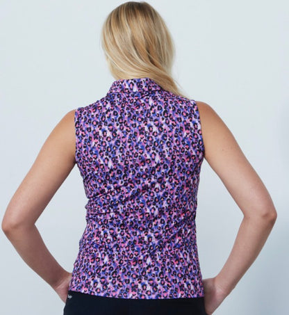 Daily Sports ARTIST Bright Leo Pink Animal Print Sleeveless Polo Shirt