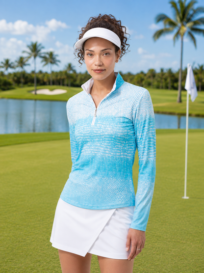 SanSoleil Women's SolCool Longsleeve Croc Rock Mock (Multiple Colors)