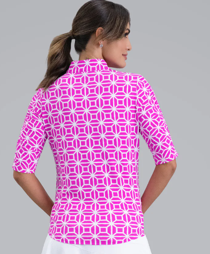 IBKUL Carolyn Ruched Elbow Sleeve Mandarin Collar Top (Multiple Colors)