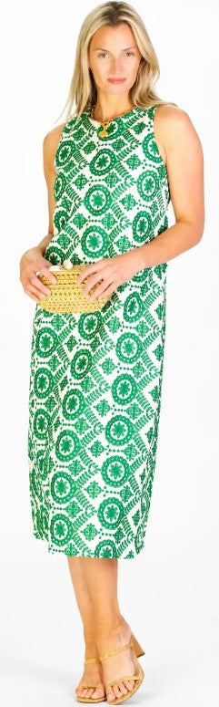Duffield Sleeveless Colette Dress in Emerald Vine Embroidery