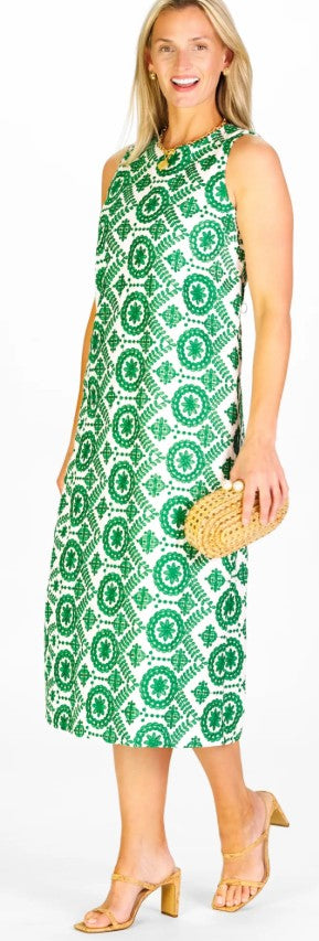 Duffield Sleeveless Colette Dress in Emerald Vine Embroidery