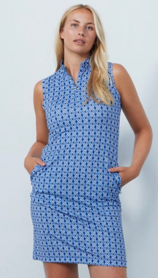 Daily Sports ARTIST Modern Geo Blue Print Sleeveless Dress 37"