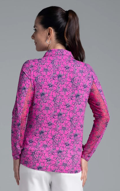 IBKUL Diana Print Adjustable Length Long Sleeve Polo (Multiple Colors)