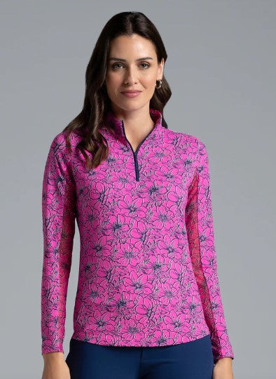 IBKUL Diana Print Long Sleeve Mock Neck Top (Multiple Colors)