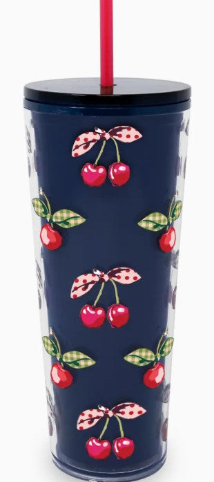 Vera Bradley Double Wall Tumbler with Straw 24 oz
