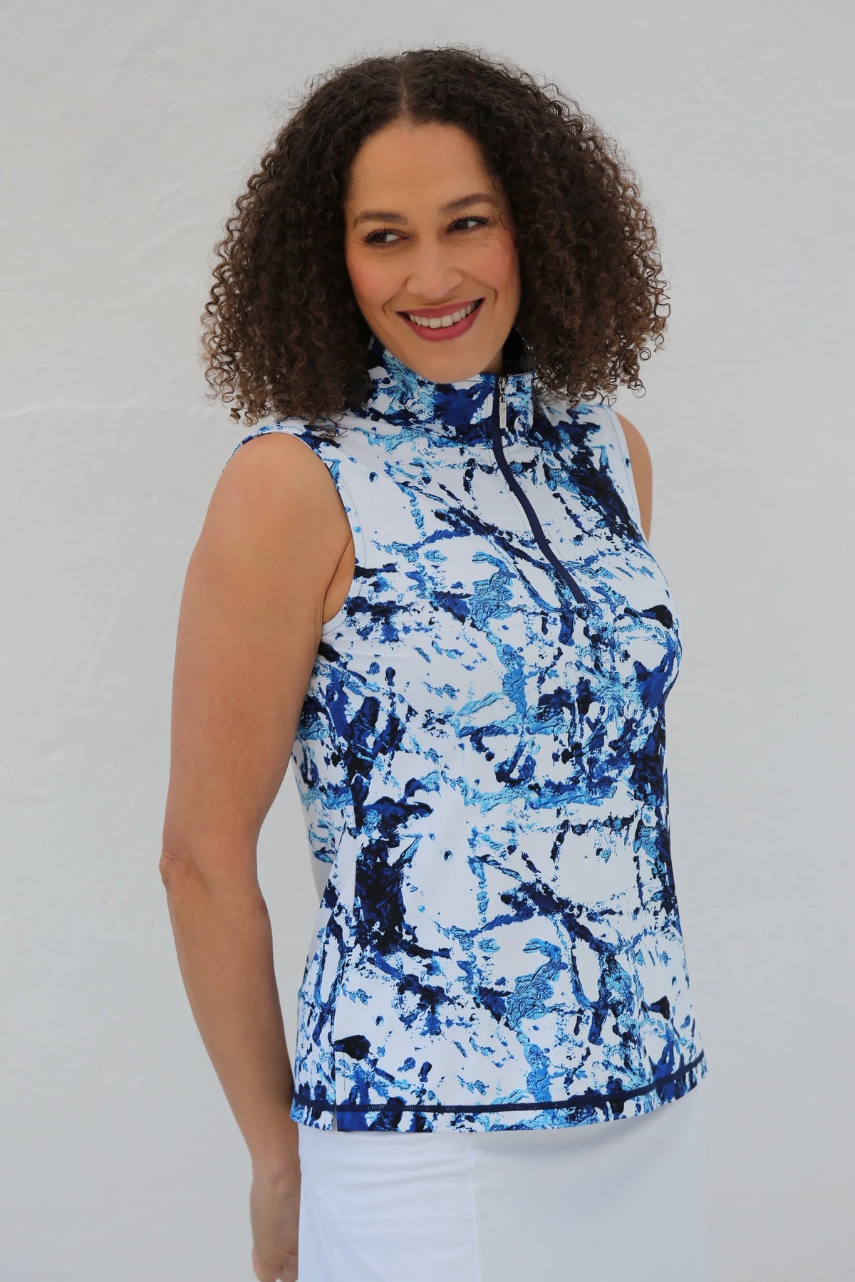 FAMARA ELSIE BLUE Sleeveless Mock Golf Shirt