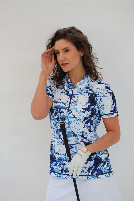 FAMARA ELSIE BLUE Short Sleeve Golf Polo Shirt