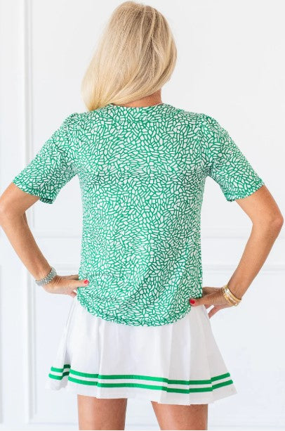 The Bubble Emily Solid Short Sleeve Top in GREEN GEOMETRIC