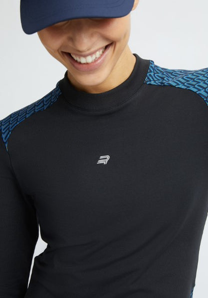 Rohnisch Eyra Black and Blue Brushed Long Sleeve Top
