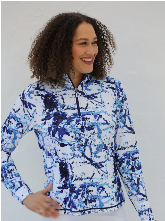 FAMARA ELSIE BLUE Long Sleeve Mid Layer Golf Shirt