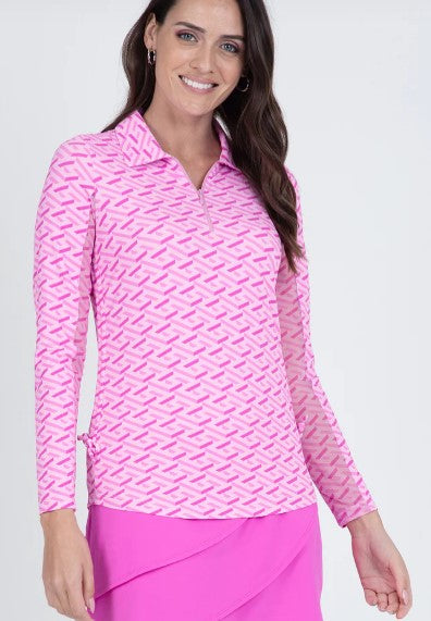 IBKUL Fatima Print Long Sleeve Adjustable Length Polo (Multiple Colors)