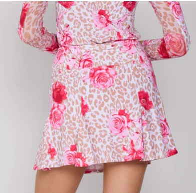 G Lifestyle Spring Flare Godet 17" Skort in Beige Leopard Floral
