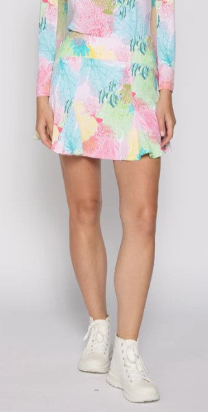 G Lifestyle MOODBOARD Flare Godet Skort 17" In Multi Coral