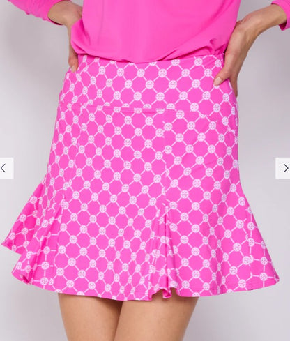G Lifestyle Spring Flare Godet 17" Skort in Lifestyle Geo Hot Pink