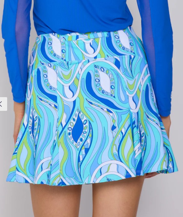 G Lifestyle Spring Flare Godet 17" Skort in Blue Mirage