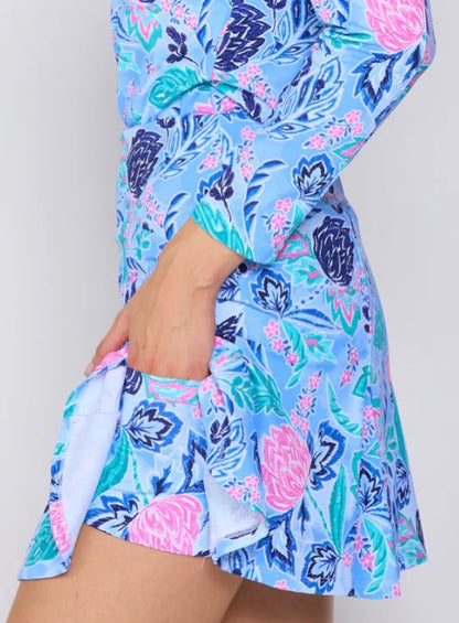 G Lifestyle Spring Flare Godet 17" Skort in Blue Paradise