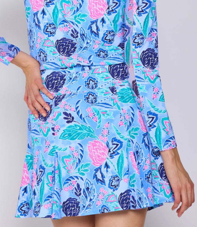 G Lifestyle Spring Flare Godet 17" Skort in Blue Paradise