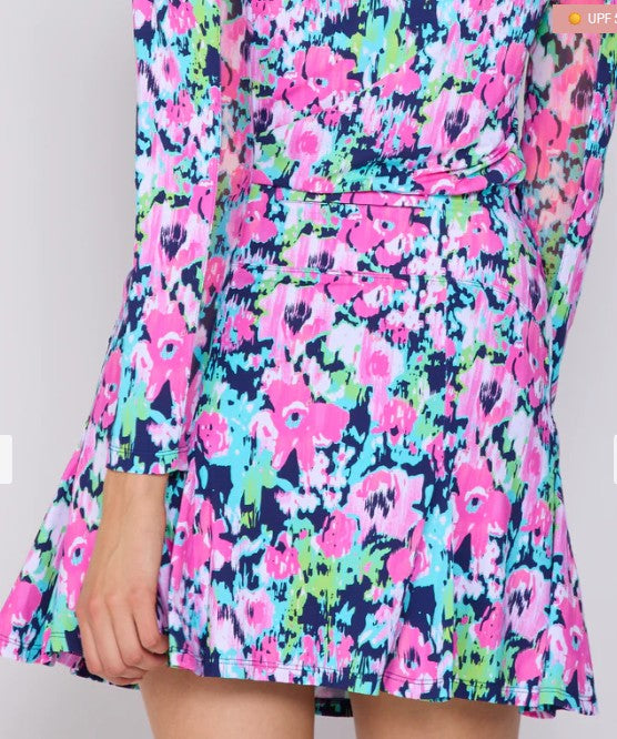 G Lifestyle Spring Flare Godet 17" Skort in Navy Bloom