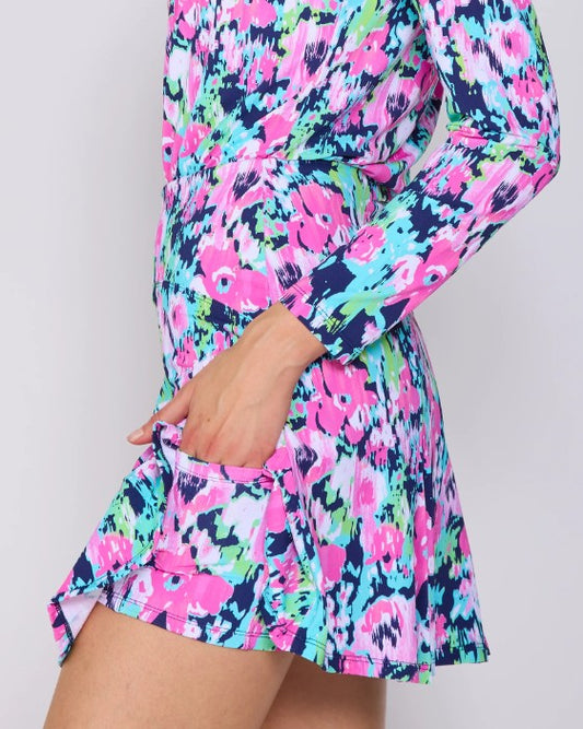 G Lifestyle Spring Flare Godet 17" Skort in Navy Bloom