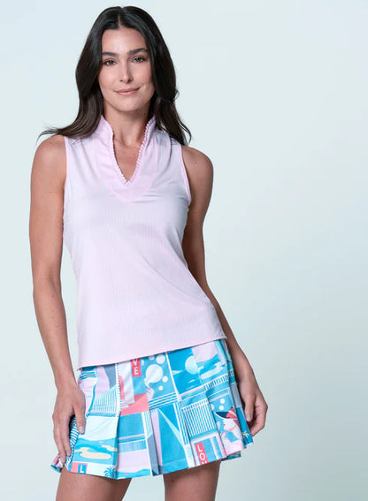 Lucky in Love Linen Nouveau Pleated Placket Textured Sleeveless
