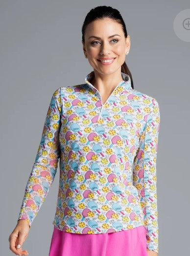 IBKUL Game On Print Long Sleeve Mock Neck Top