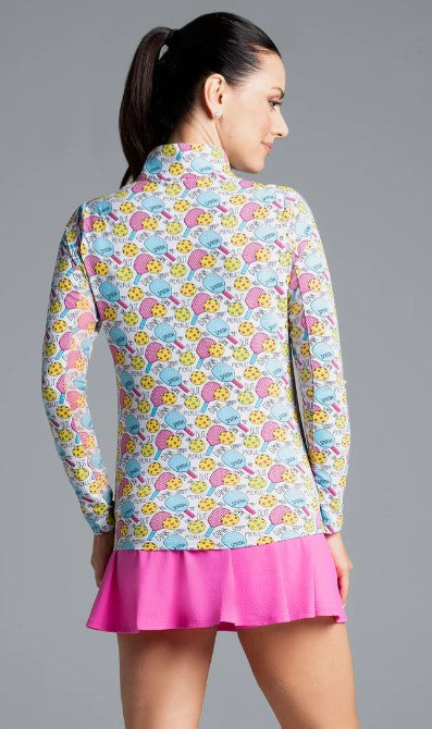 IBKUL Game On Print Long Sleeve Mock Neck Top