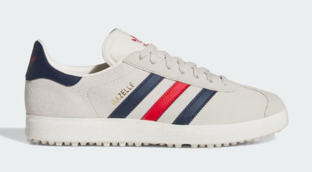 Adidas Gazelle Spikeless Golf Shoes in Alumina / Night Indigo / Better Scarlet